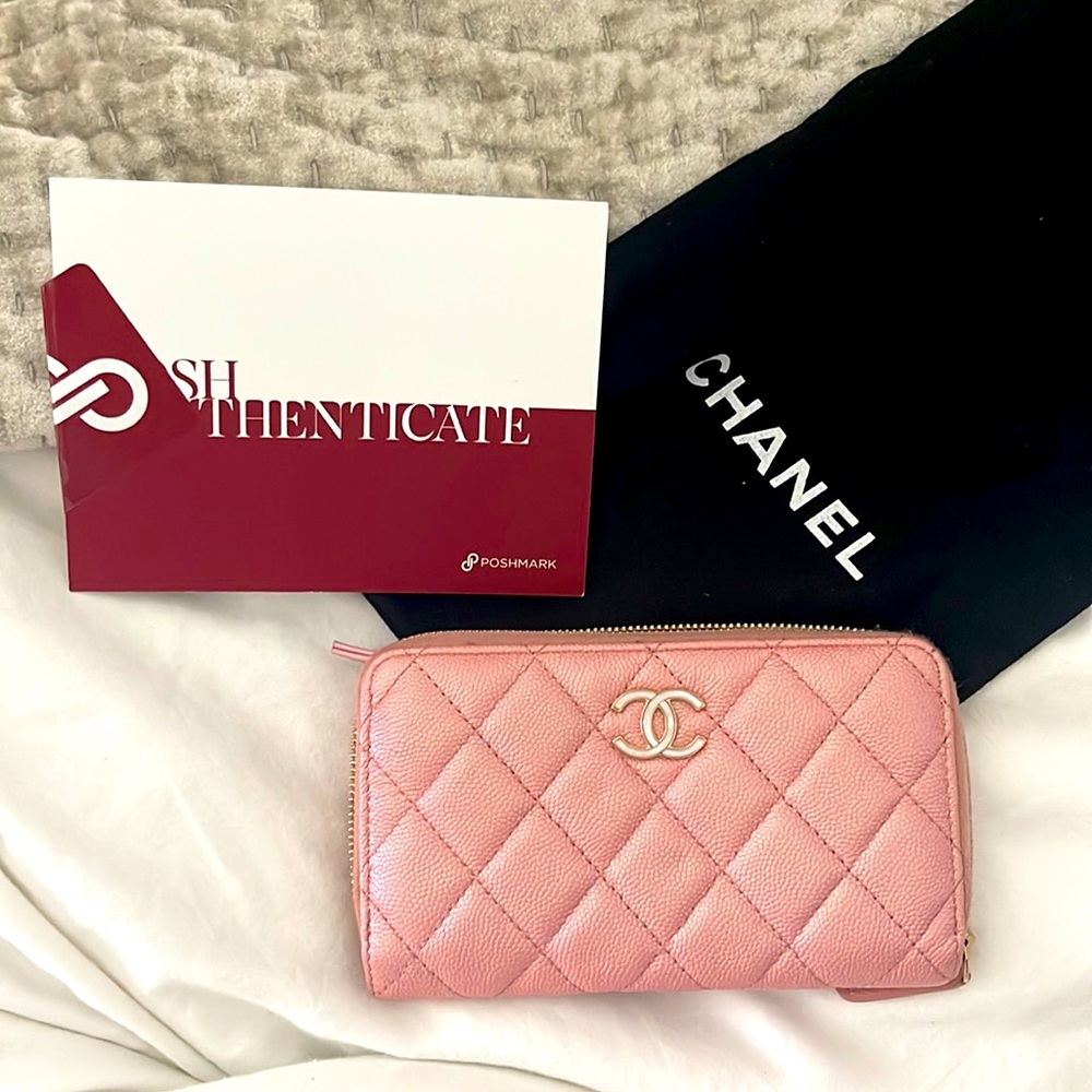 Beautiful, pink, iridescent Chanel wallets